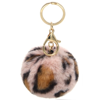 Fluffy tashanger 7cm rond luipaard grijs